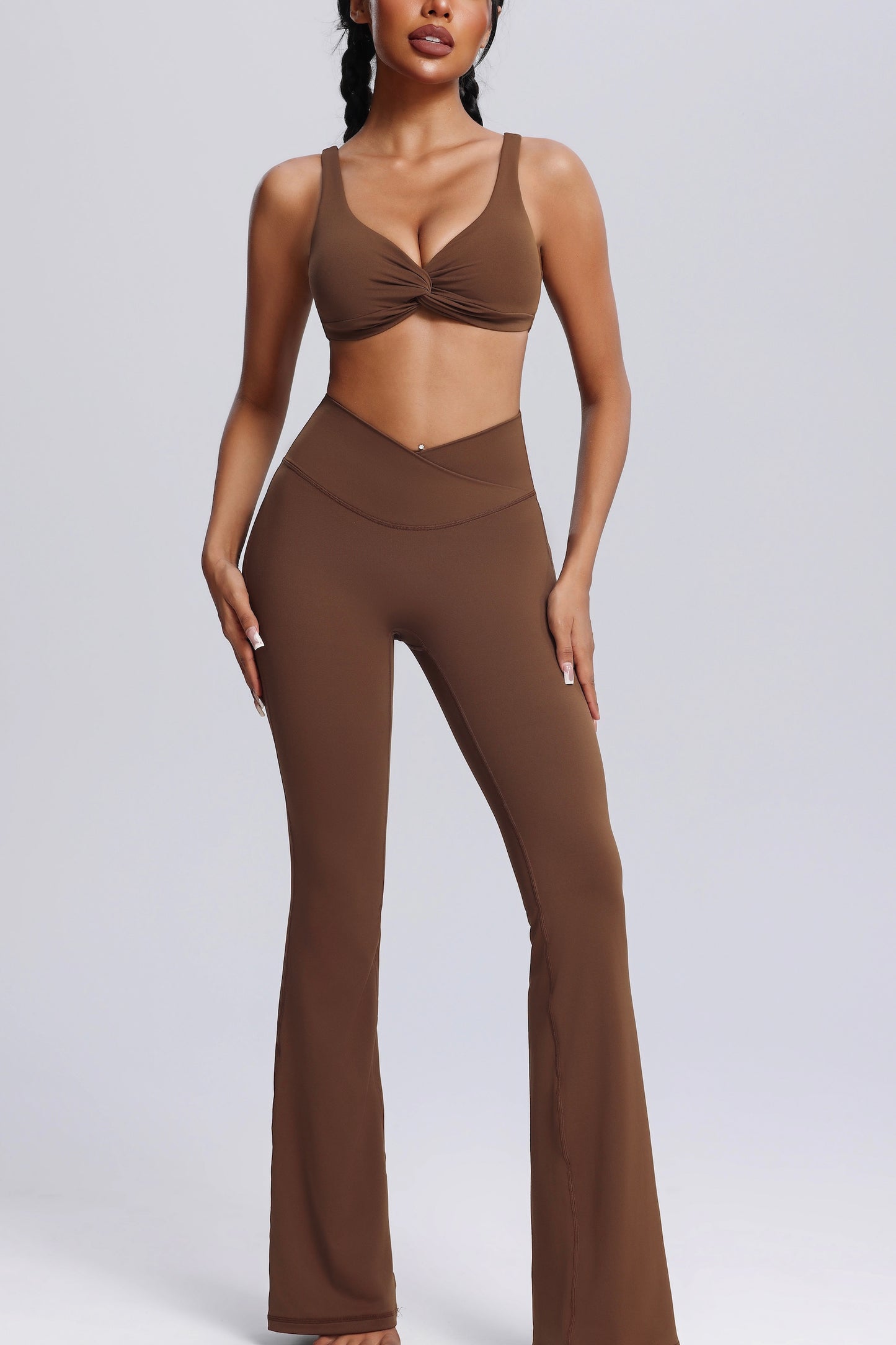 Hot Summer Beach knot Yoga Bra&Wide-leggings Set Sexy Chic