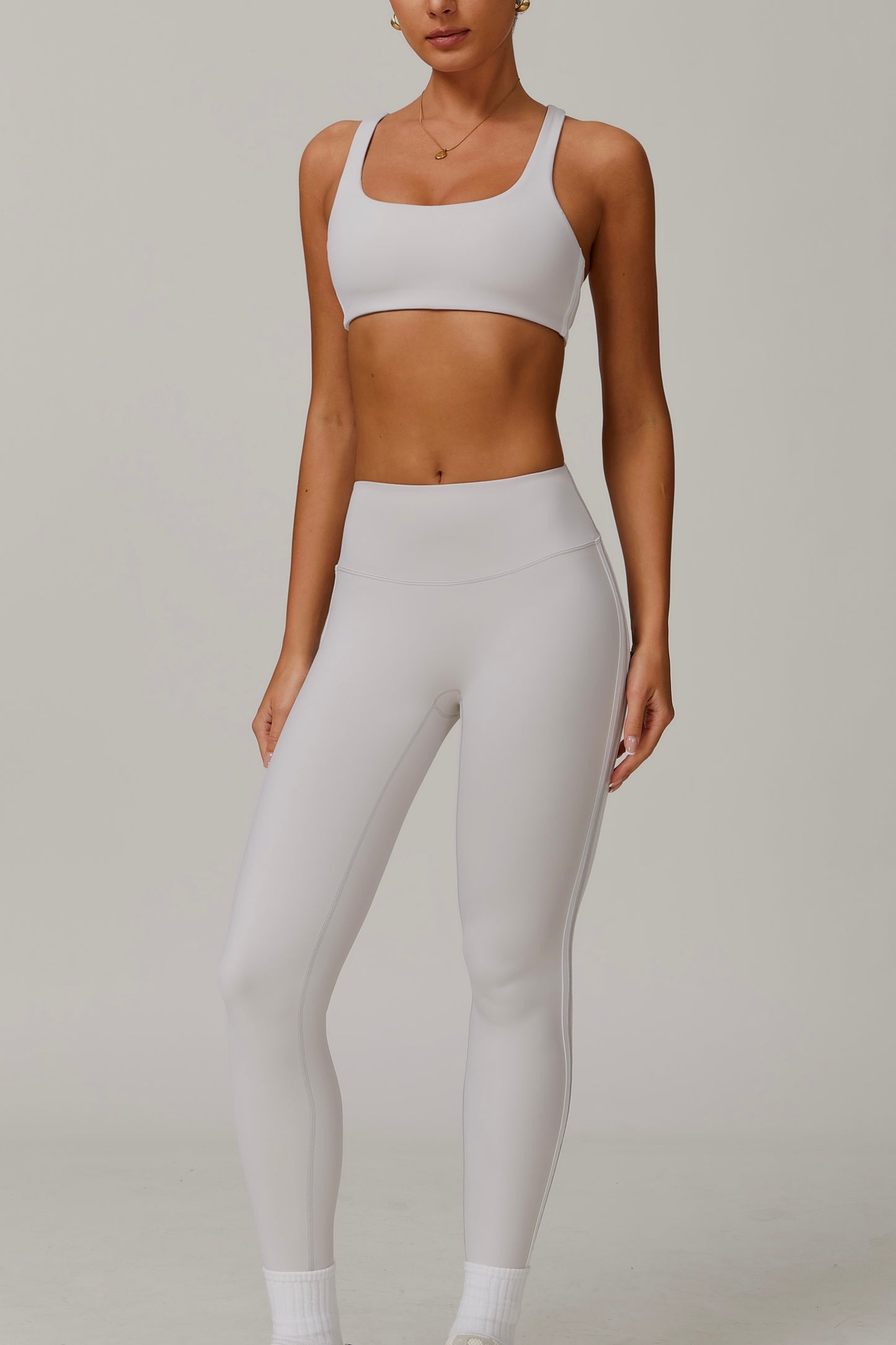 Pickleball Ladies Y-shaped Clash Stripe Leggings Set Soft Highly Elastic