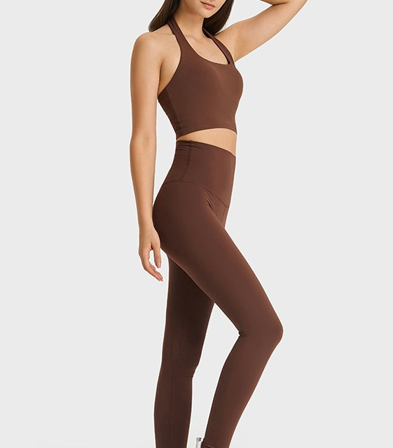 Halter neck top yoga outfits bra for gym