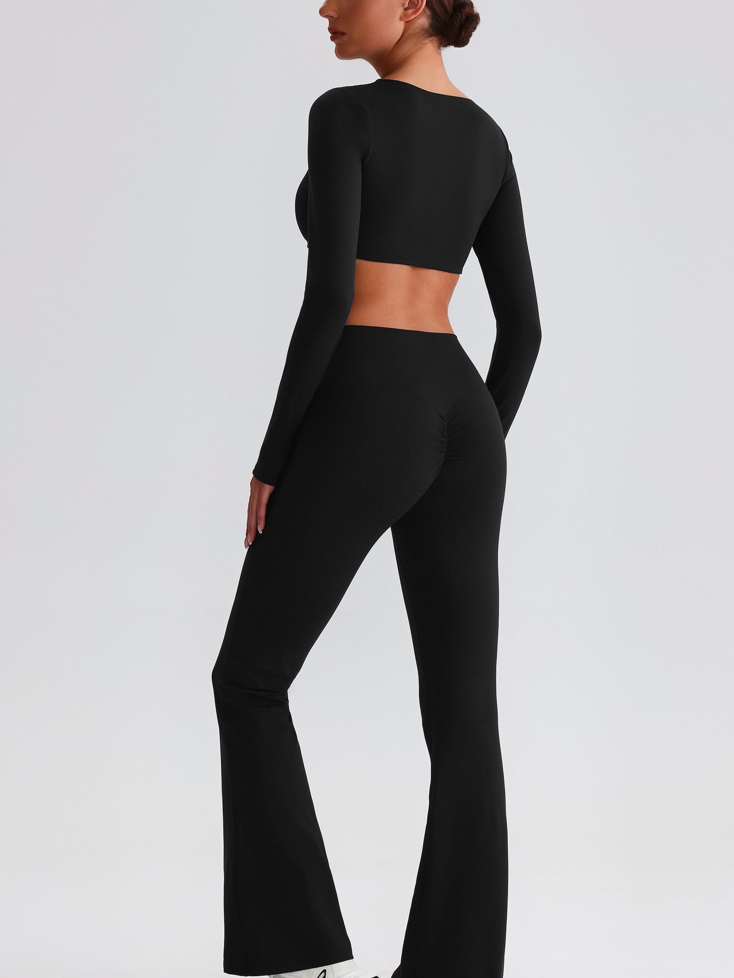 iTOUCH Button knot Long Sleeve Wide-leggings Set Stretchy Eco-friendly Recycled Fabrics