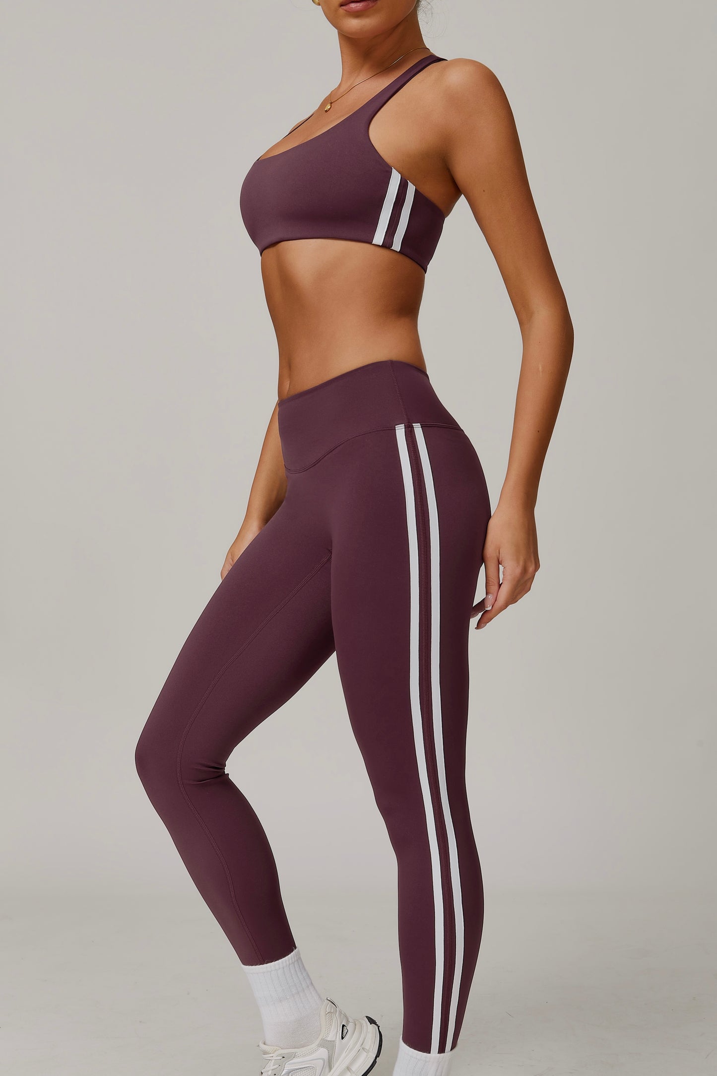 Pickleball Ladies Y-shaped Clash Stripe Leggings Set Soft Highly Elastic