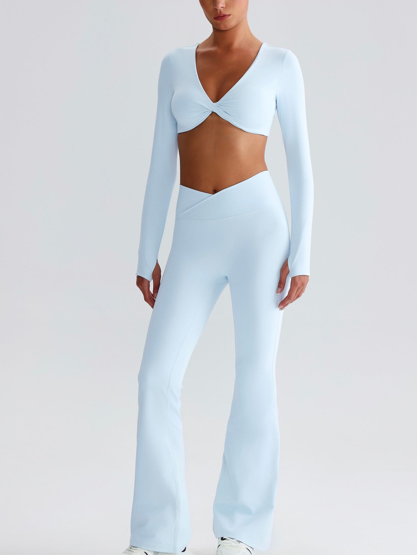 iTOUCH Button knot Long Sleeve Wide-leggings Set Stretchy Eco-friendly Recycled Fabrics