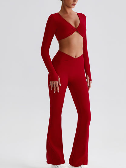 iTOUCH Button knot Long Sleeve Wide-leggings Set Stretchy Eco-friendly Recycled Fabrics