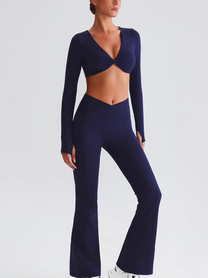 iTOUCH Button knot Long Sleeve Wide-leggings Set Stretchy Eco-friendly Recycled Fabrics