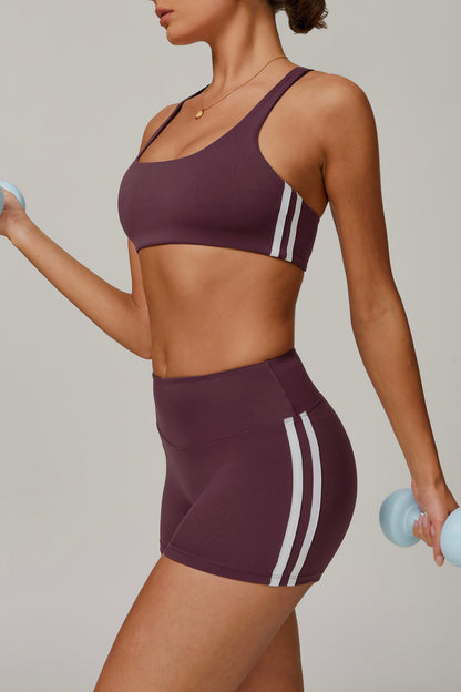 Pickleball Ladies Y-shaped Beauty-Back Clash Color Stripe Set Soft Highly Elastic