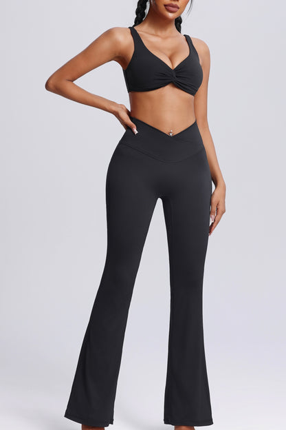 Hot Summer Beach knot Yoga Bra&Wide-leggings Set Sexy Chic