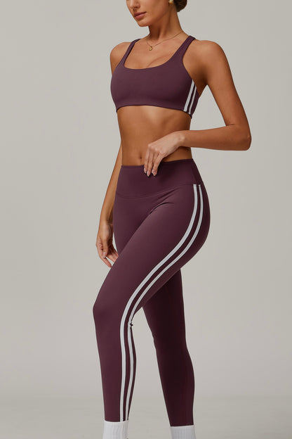 Pickleball Ladies Y-shaped Clash Stripe Leggings Set Soft Highly Elastic
