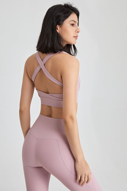 Crossover back u-neck shockproof yoga Bra for hot weather