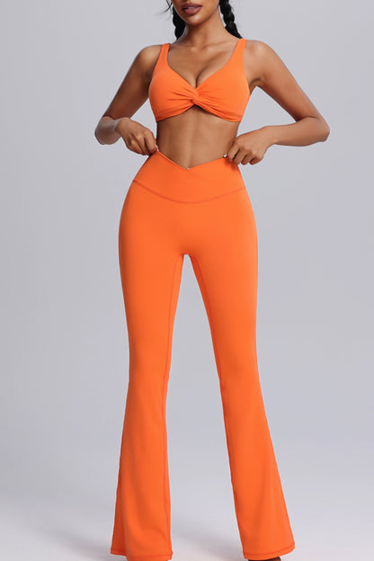Hot Summer Beach knot Yoga Bra&Wide-leggings Set Sexy Chic
