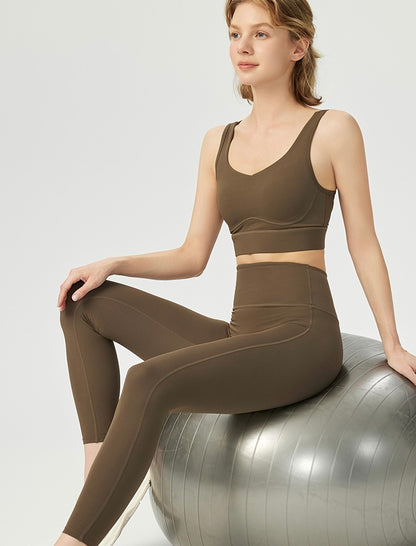Full-wrap Yoga pilates Bra&Leggings Set  Fixed Cup Pads High-intensity