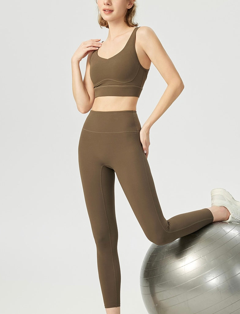 Full-wrap Yoga pilates Bra&Leggings Set  Fixed Cup Pads High-intensity