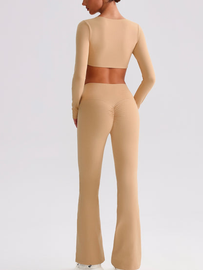 iTOUCH Button knot Long Sleeve Wide-leggings Set Stretchy Eco-friendly Recycled Fabrics