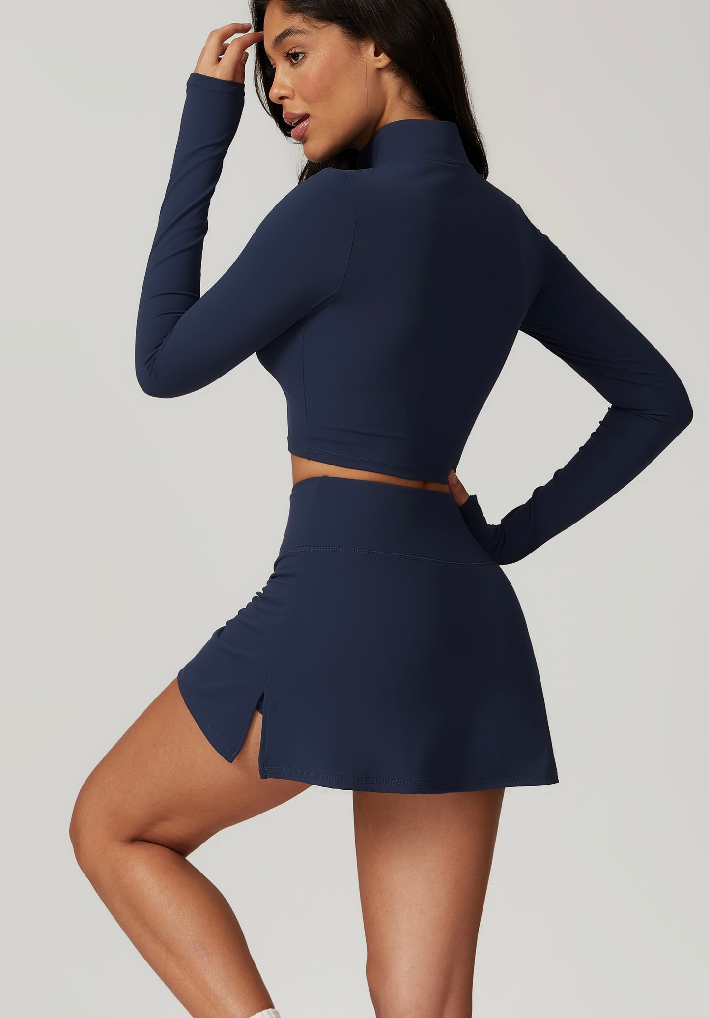 Pickleball Ladies Zipper Long Sleeve Sun Protection & Skirt Set Stretchy Sports Fitness Tennis Skirt