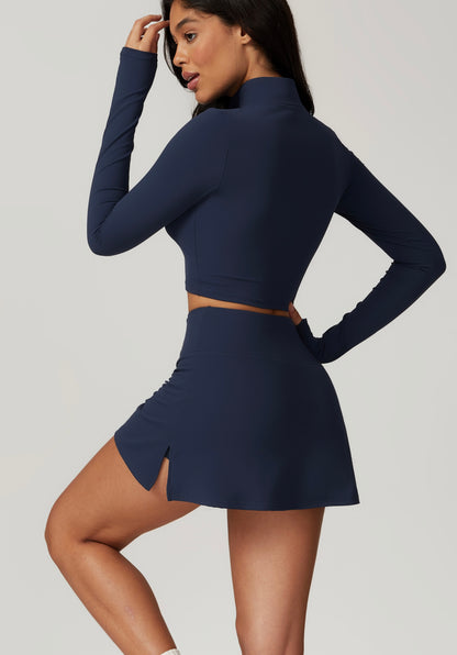 Pickleball Ladies Zipper Long Sleeve Sun Protection & Skirt Set Stretchy Sports Fitness Tennis Skirt