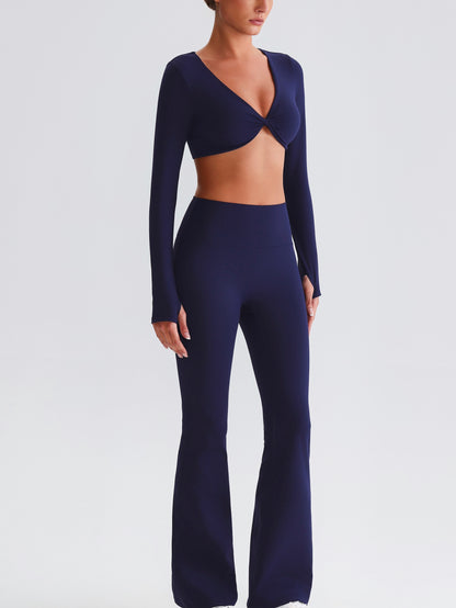 iTOUCH Button knot Long Sleeve Wide-leggings Set Stretchy Eco-friendly Recycled Fabrics