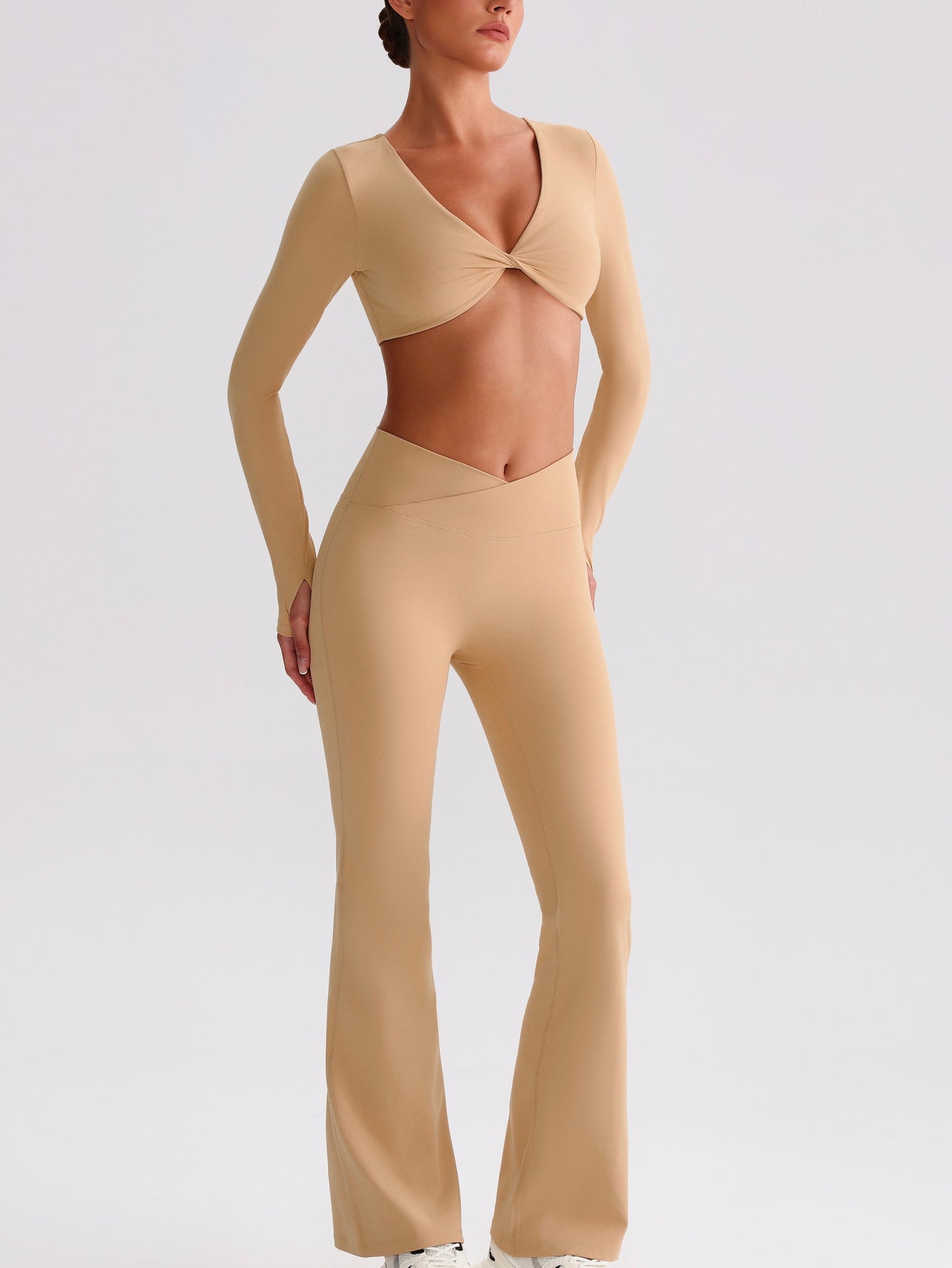 iTOUCH Button knot Long Sleeve Wide-leggings Set Stretchy Eco-friendly Recycled Fabrics