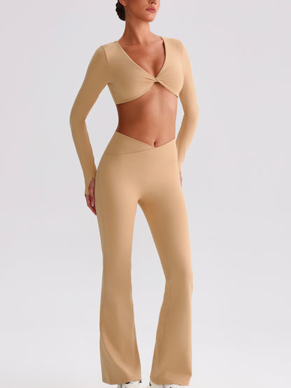 iTOUCH Button knot Long Sleeve Wide-leggings Set Stretchy Eco-friendly Recycled Fabrics