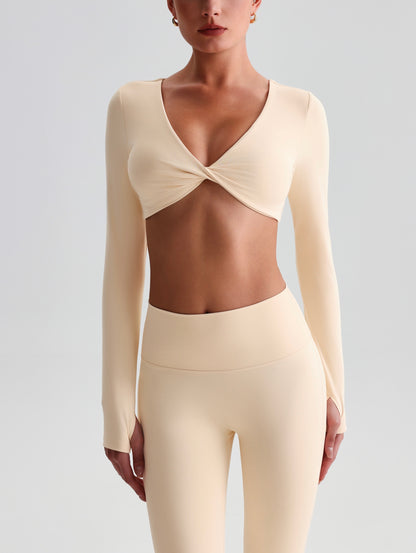 iTOUCH Button knot Long Sleeve Wide-leggings Set Stretchy Eco-friendly Recycled Fabrics