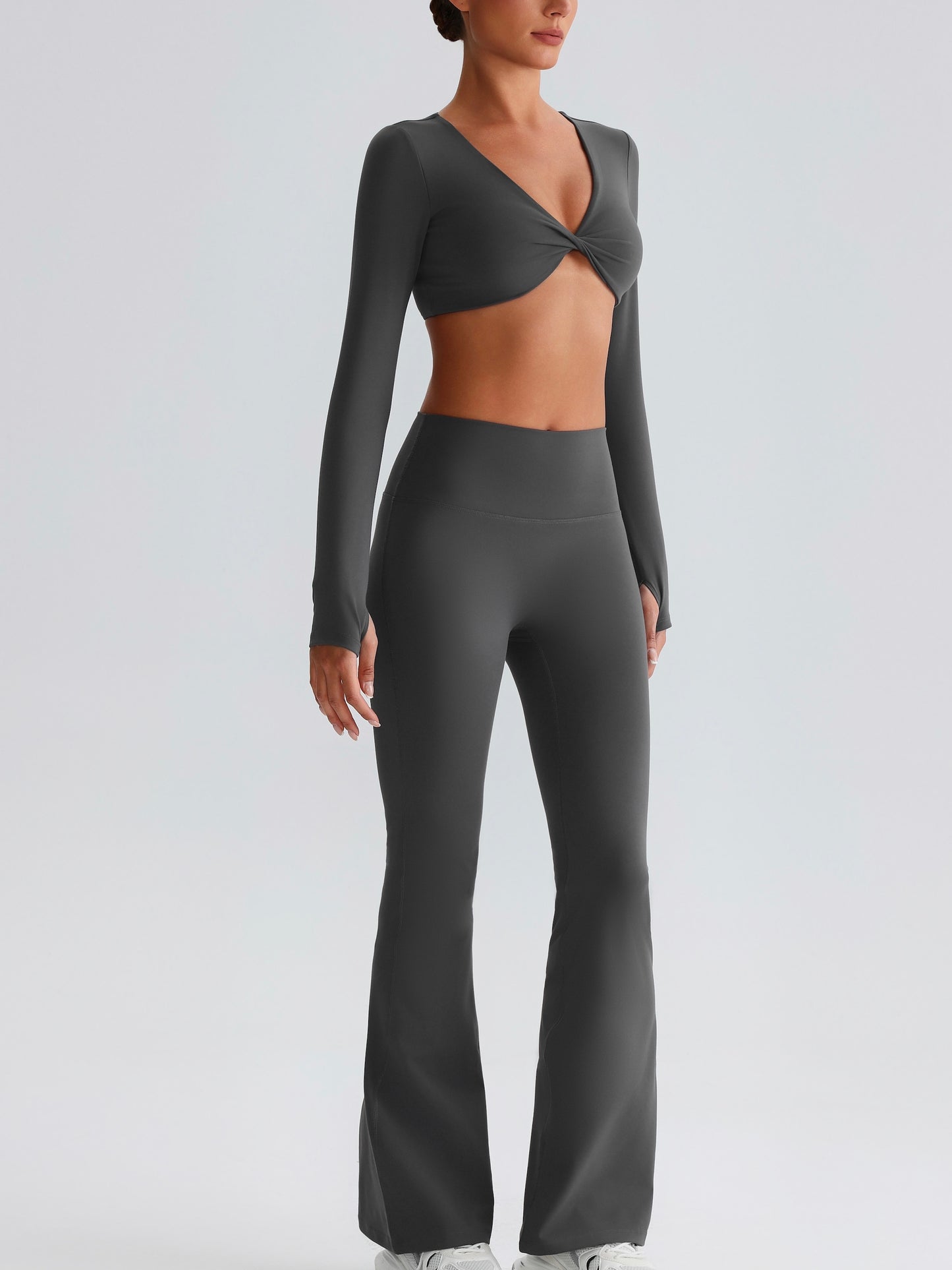 iTOUCH Button knot Long Sleeve Wide-leggings Set Stretchy Eco-friendly Recycled Fabrics