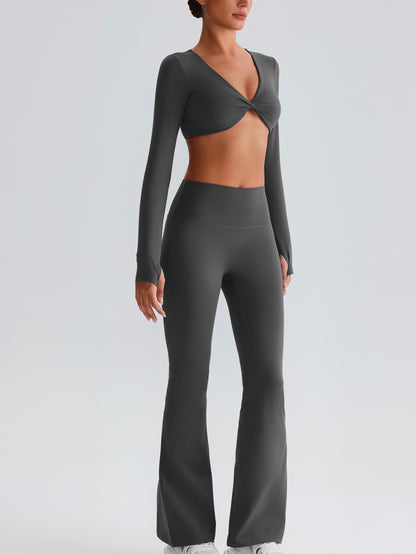iTOUCH Button knot Long Sleeve Wide-leggings Set Stretchy Eco-friendly Recycled Fabrics