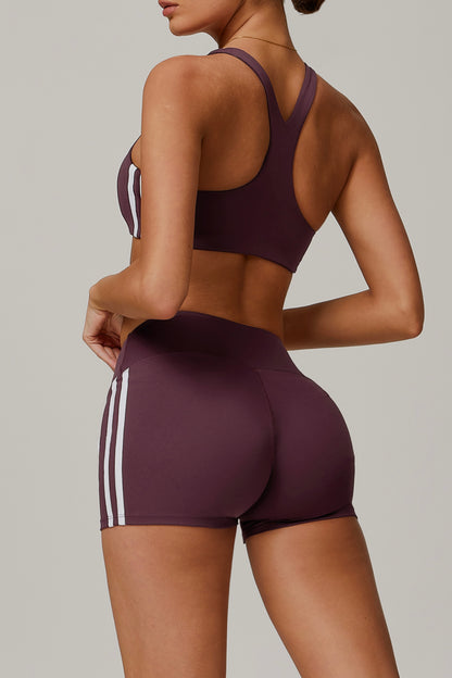 Pickleball Ladies Y-shaped Beauty-Back Clash Color Stripe Set Soft Highly Elastic