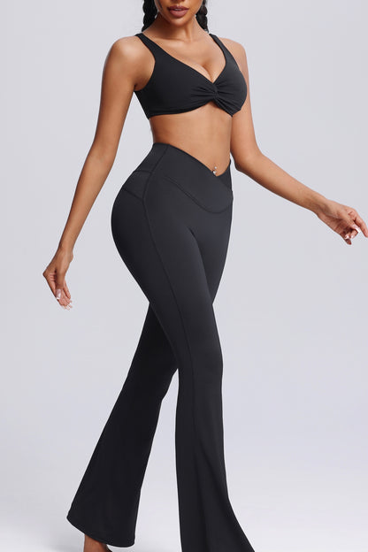 Hot Summer Beach knot Yoga Bra&Wide-leggings Set Sexy Chic