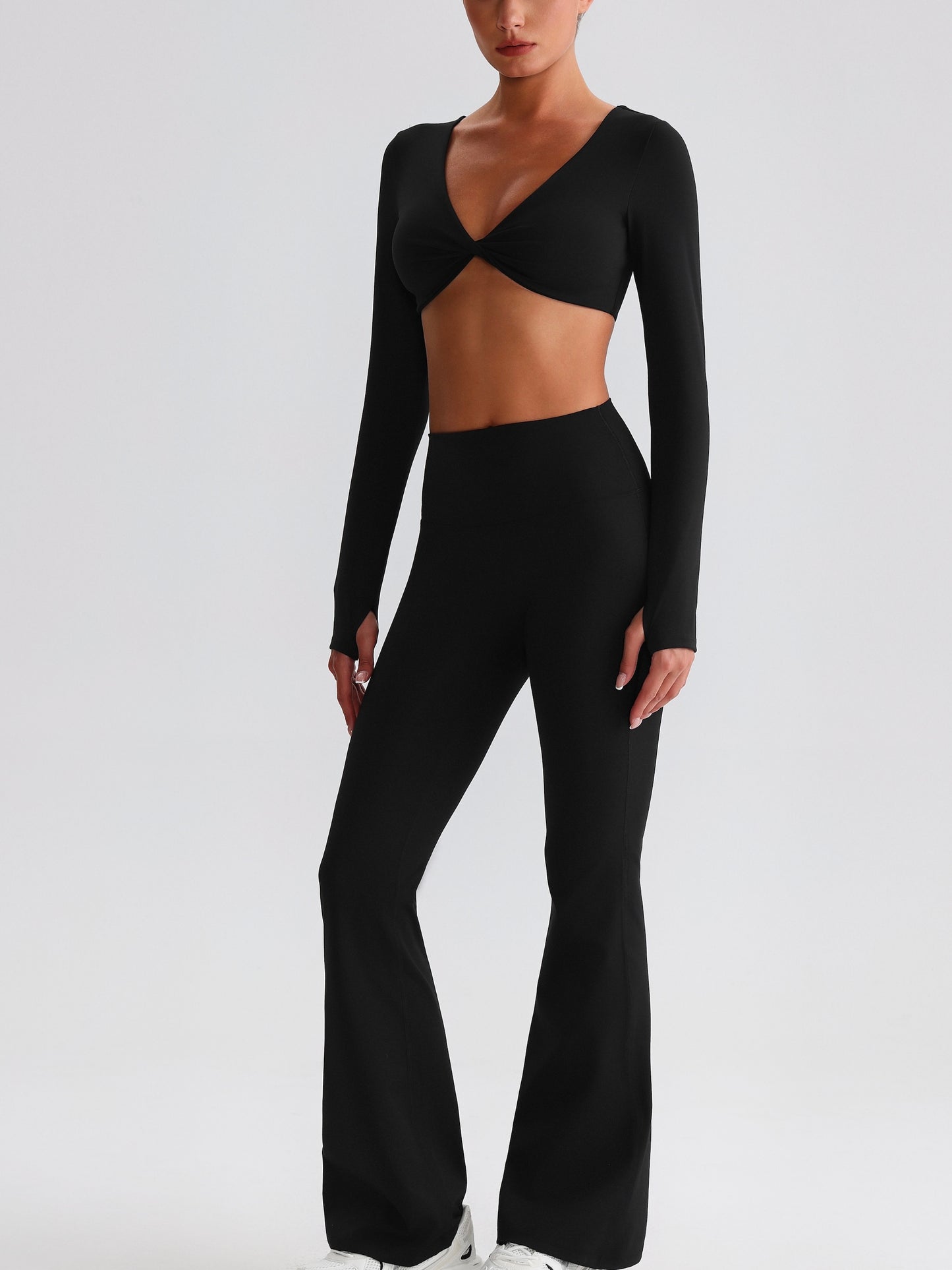 iTOUCH Button knot Long Sleeve Wide-leggings Set Stretchy Eco-friendly Recycled Fabrics