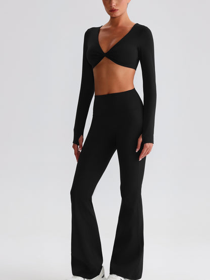 iTOUCH Button knot Long Sleeve Wide-leggings Set Stretchy Eco-friendly Recycled Fabrics