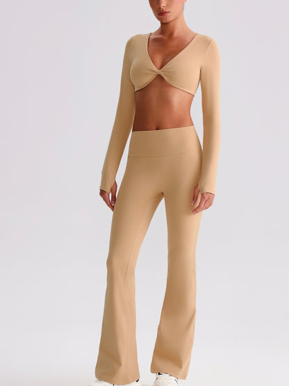 iTOUCH Button knot Long Sleeve Wide-leggings Set Stretchy Eco-friendly Recycled Fabrics