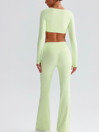 iTOUCH Button knot Long Sleeve Wide-leggings Set Stretchy Eco-friendly Recycled Fabrics