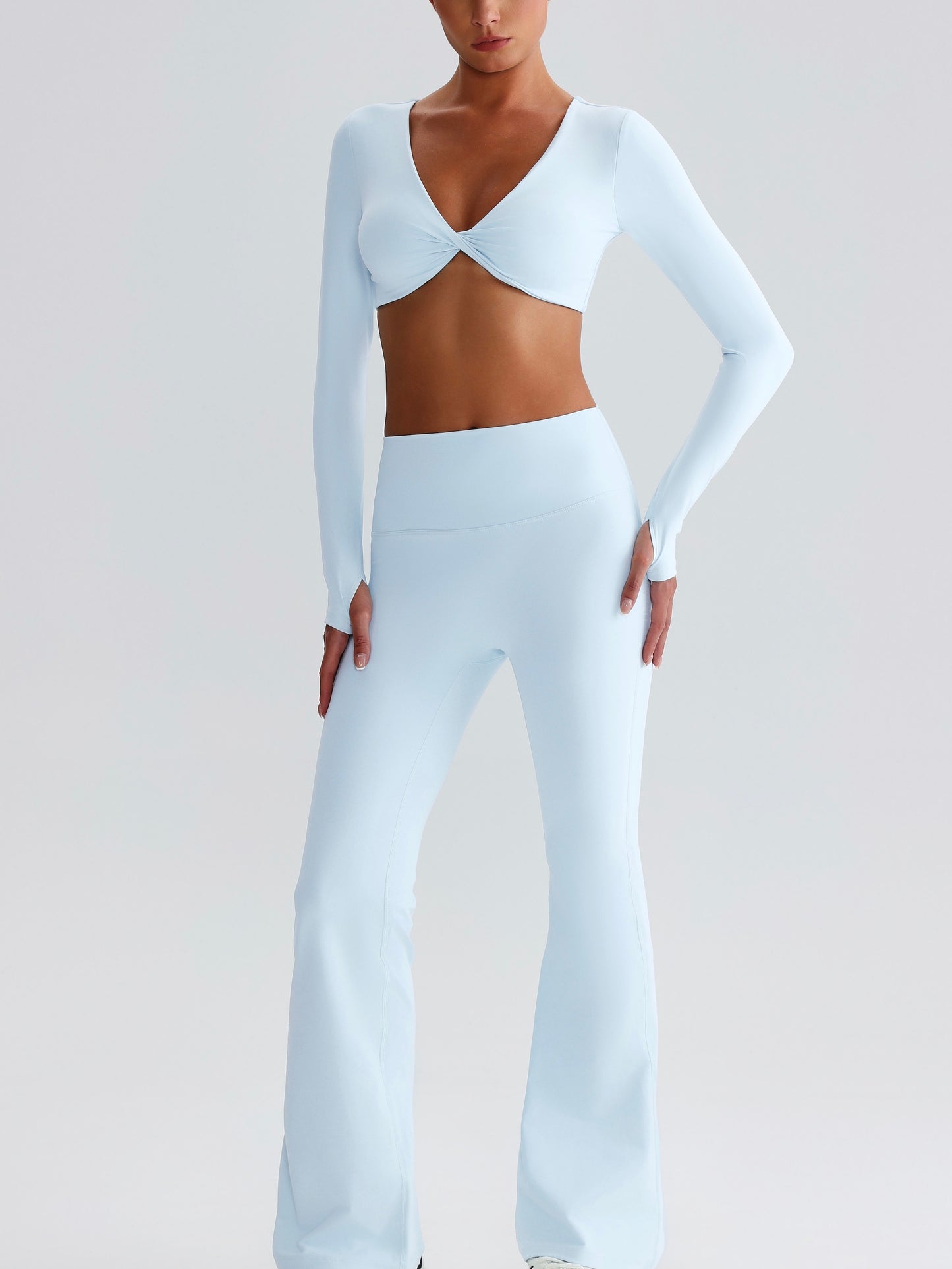 iTOUCH Button knot Long Sleeve Wide-leggings Set Stretchy Eco-friendly Recycled Fabrics