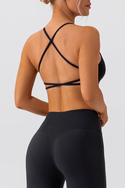 Hot Summer Beach Button Knot Stretch Yoga Bra Crossover Back Sexy Chic