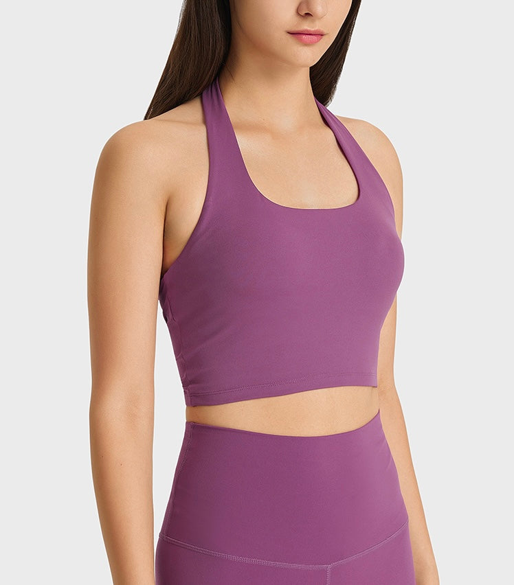Halter neck top yoga outfits bra for gym