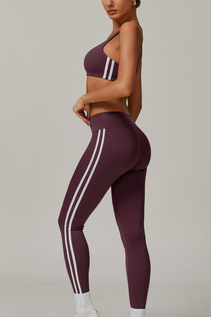 Pickleball Ladies Y-shaped Clash Stripe Leggings Set Soft Highly Elastic