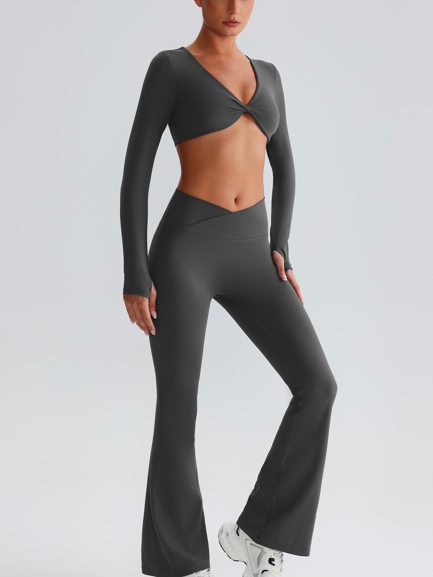 iTOUCH Button knot Long Sleeve Wide-leggings Set Stretchy Eco-friendly Recycled Fabrics