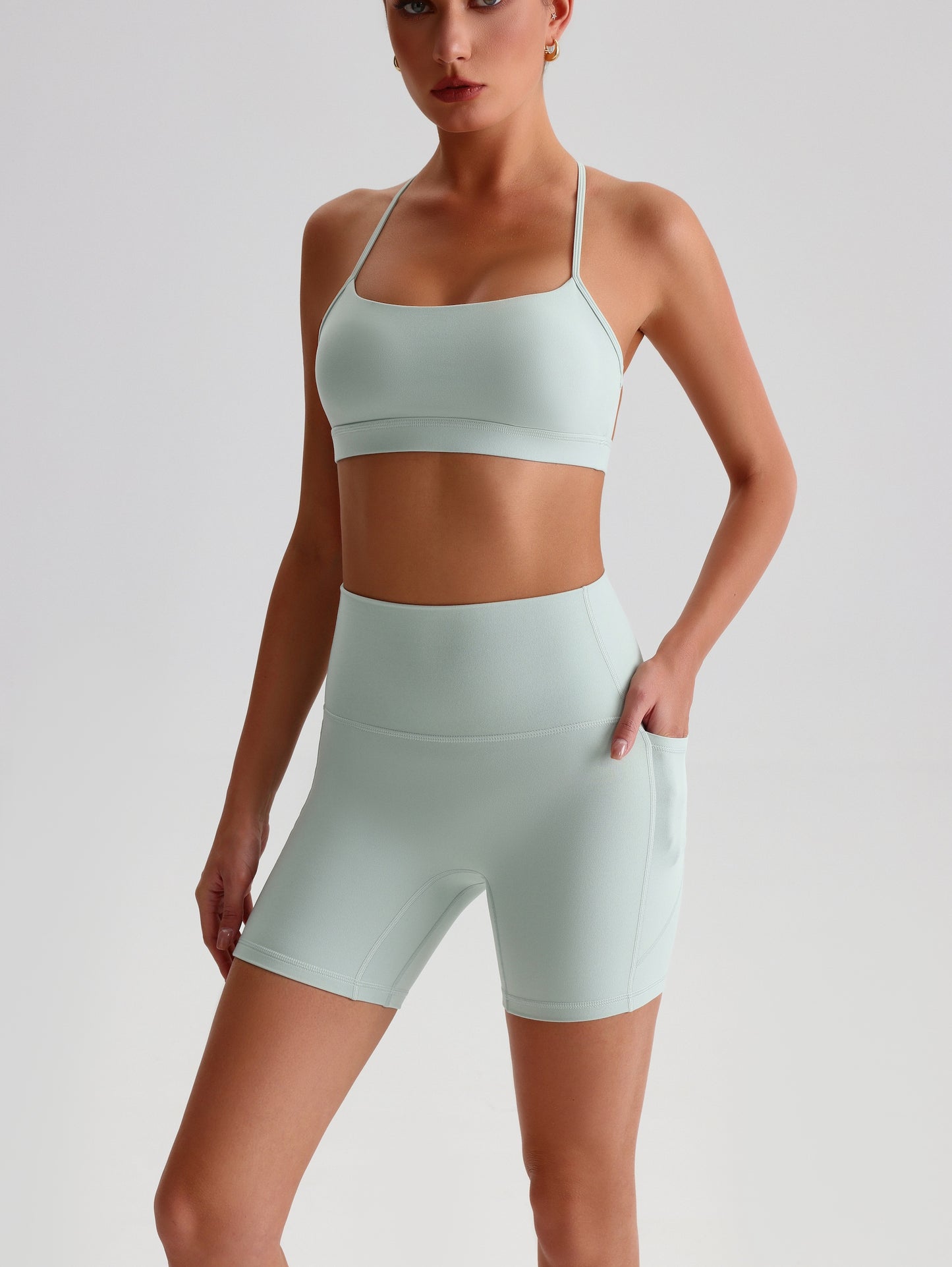 iTOUCH Crossover Yoga Bra&Shorts Set For Women Workout