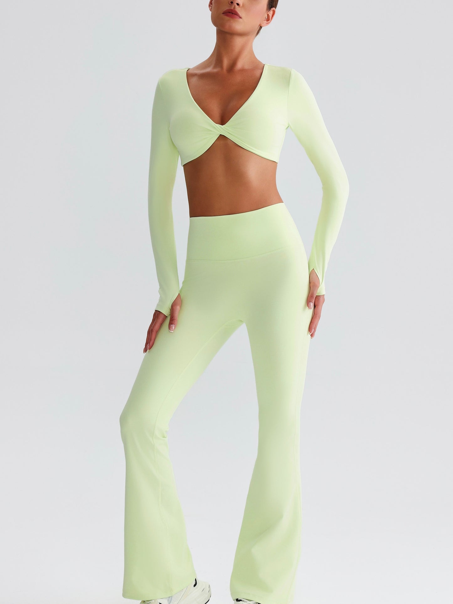 iTOUCH Button knot Long Sleeve Wide-leggings Set Stretchy Eco-friendly Recycled Fabrics