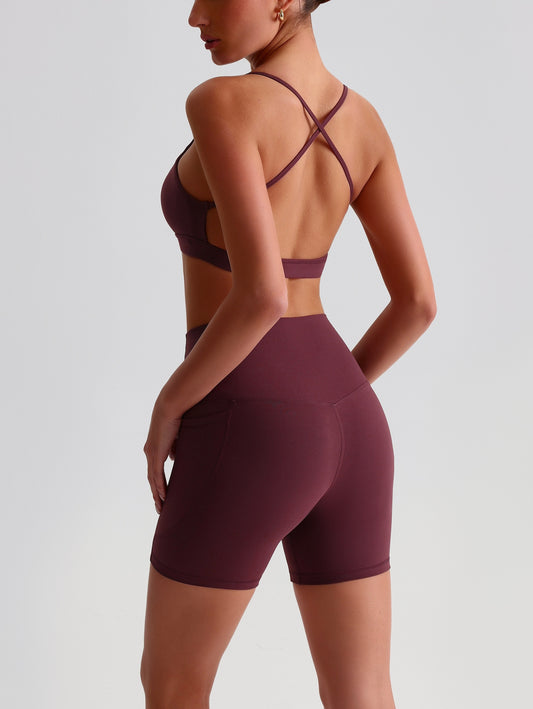 iTOUCH Crossover Yoga Bra&Shorts Set For Women Workout