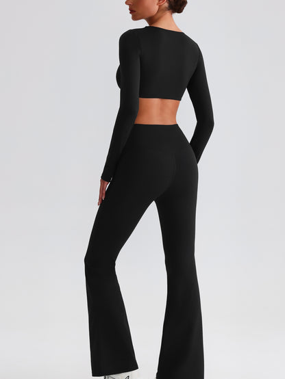 iTOUCH Button knot Long Sleeve Wide-leggings Set Stretchy Eco-friendly Recycled Fabrics