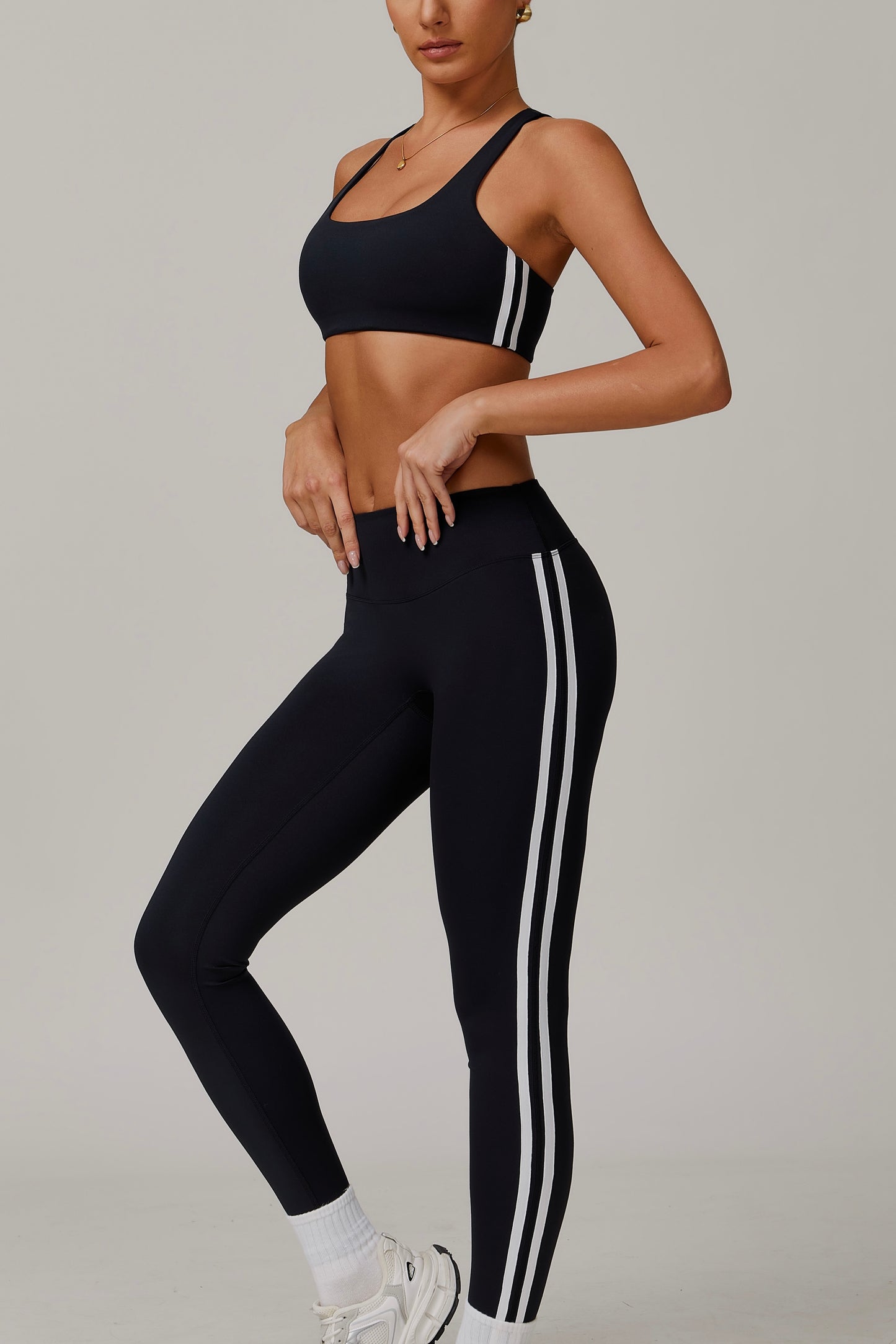 Pickleball Ladies Y-shaped Clash Stripe Leggings Set Soft Highly Elastic