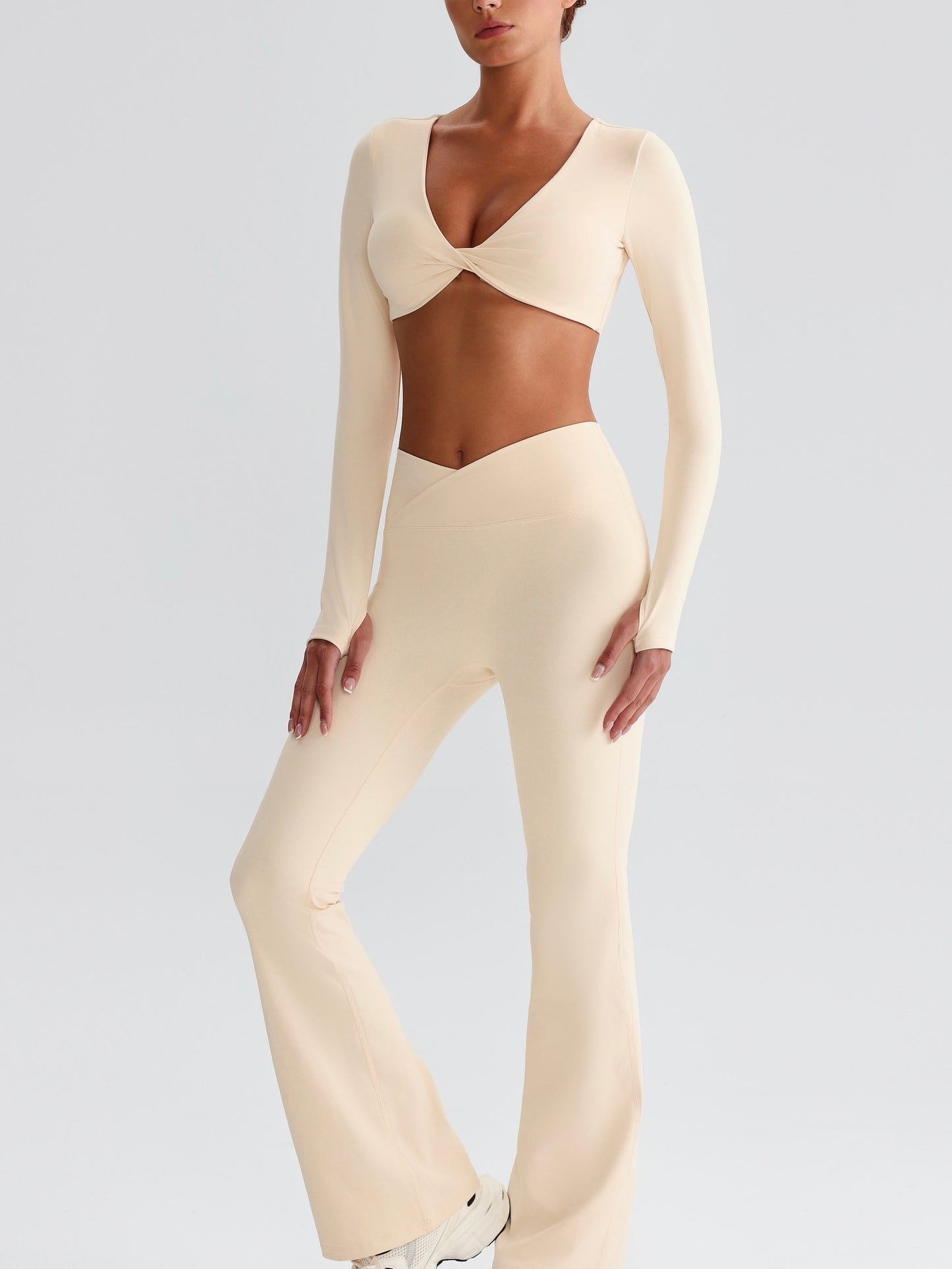 iTOUCH Button knot Long Sleeve Wide-leggings Set Stretchy Eco-friendly Recycled Fabrics