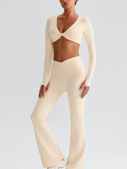 iTOUCH Button knot Long Sleeve Wide-leggings Set Stretchy Eco-friendly Recycled Fabrics