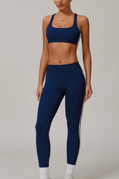 Pickleball Ladies Y-shaped Clash Stripe Leggings Set Soft Highly Elastic
