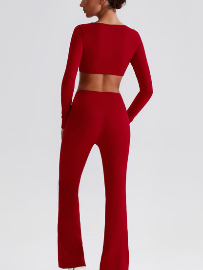 iTOUCH Button knot Long Sleeve Wide-leggings Set Stretchy Eco-friendly Recycled Fabrics