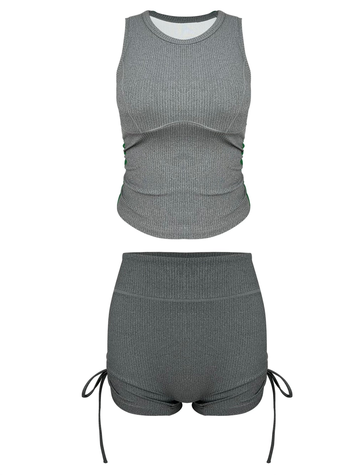 Chill Hemp Gray Yoga Drawstring Bra&Shorts Set
