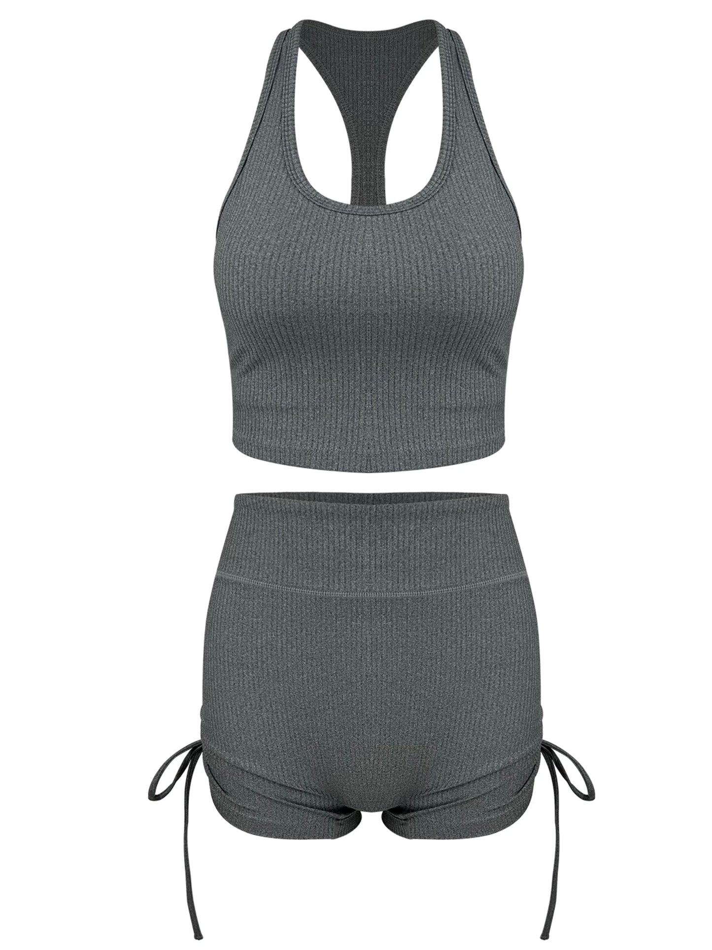 Chill Hemp Gray Yoga Drawstring Bra&Shorts Set