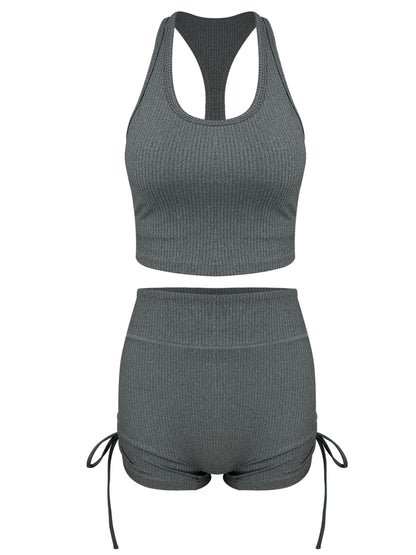 Chill Hemp Gray Yoga Drawstring Bra&Shorts Set