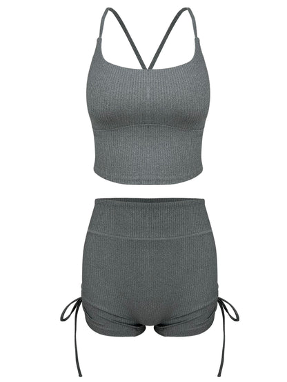 Chill Hemp Gray Yoga Drawstring Bra&Shorts Set
