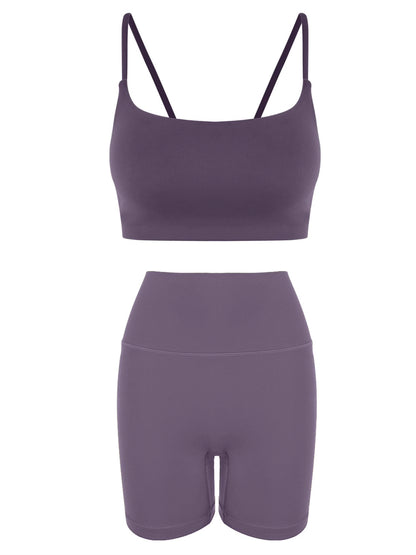 Slant Strap/Double Strap Yoga Bra & Short Set