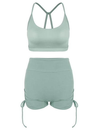 Cool-air Spaghetti Straps Cross Back Yoga Bra&Shorts Set